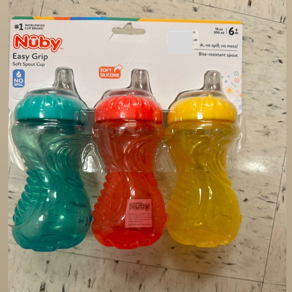 Nuby Easy Grip Soft Spout Cups - Red, Blue, Yellow